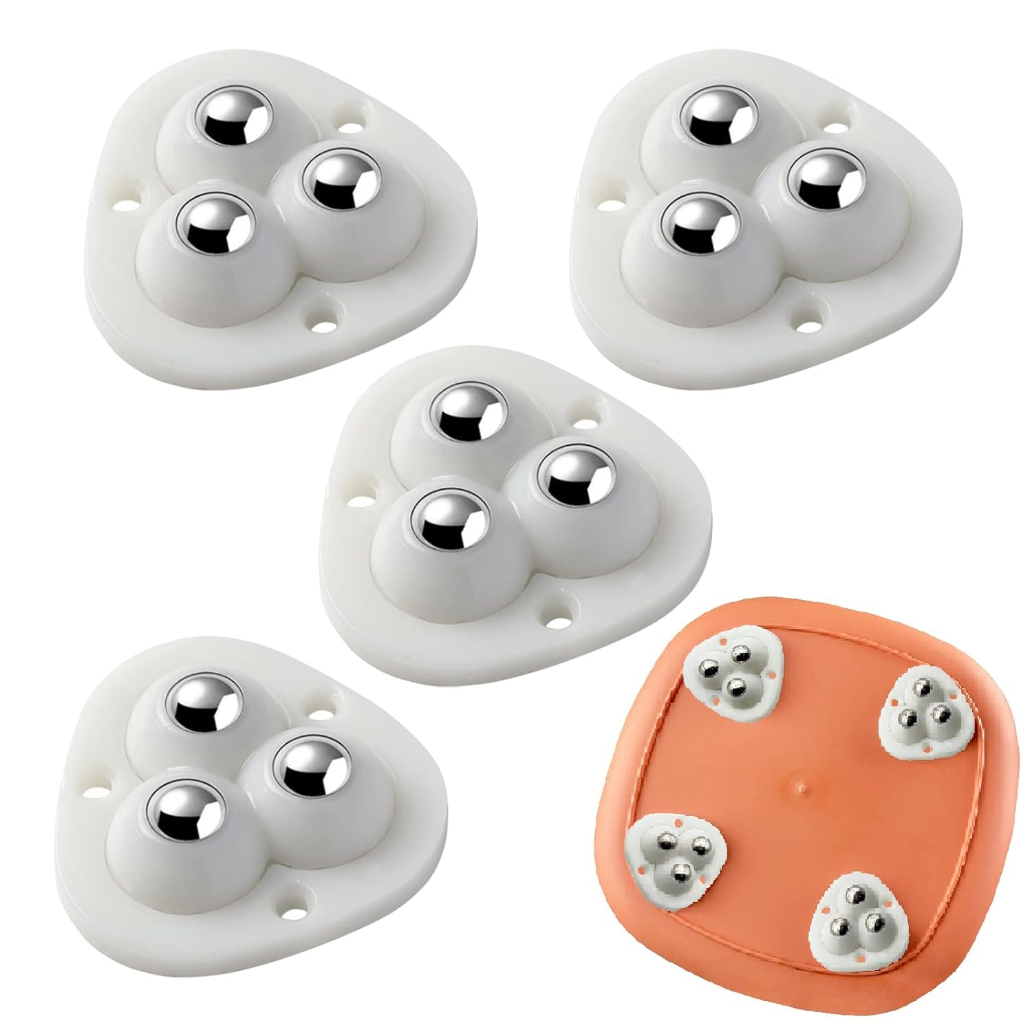 CUBIZ Self Adhesive Caster Wheels - 360° Mini Swivel Wheels, Small Appliance Sliders, Sticky Pulley for Kitchen Appliances, Storage Box, Cricut, Trash Can, Furniture (4 PCS) (3 Ball Bearings)