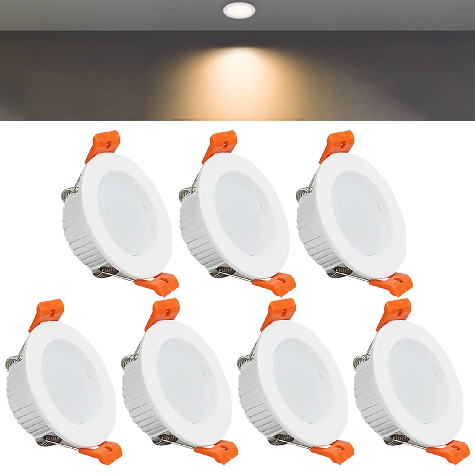 Ttiiloe Warm Light 3W Round Led Recessed Ceiling Spotlights, 3000K Warm White Ultra Slim Panel Ceiling Light, Cut Φ50-55Mm, Ac110-240V Downlights For Hallway Stairwell Showroom, 7 Pack