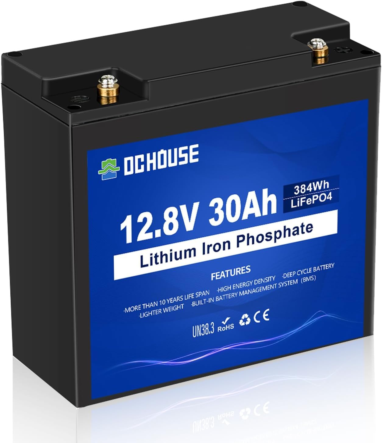 DCHOUSE 12V 30Ah Mini LiFePO4 Lithium Battery, Low-Temp Protection, BCI Group U1 with BMS 4000+ Deep Cycles Perfect for Trolling Motor, Boat, RV,Fish Finder, Kids Scooters, Power Wheel Chair, etc