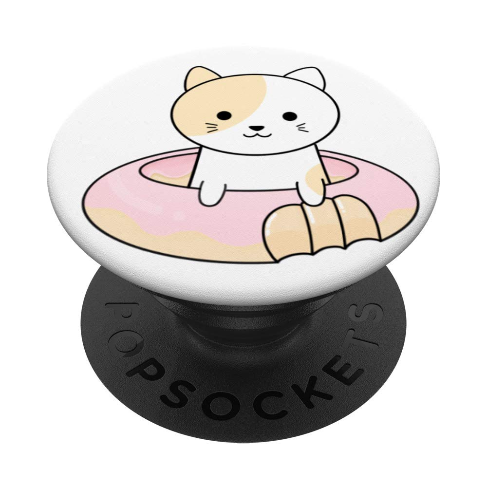 Cute Cat in Pink Donut PopSockets Grip and Stand for Phones and Tablets