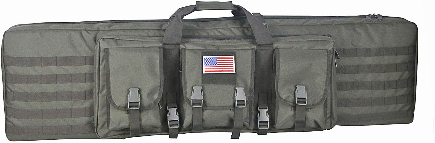 Tactical Double Long Gun Bag Case Backpack w/Pistol Handgun Case,Lockable Zipper Padded Side Carry Strap for Hunting Shooting Range Sports Storage and Transport, Available Length in 32" 38" 42" 48"