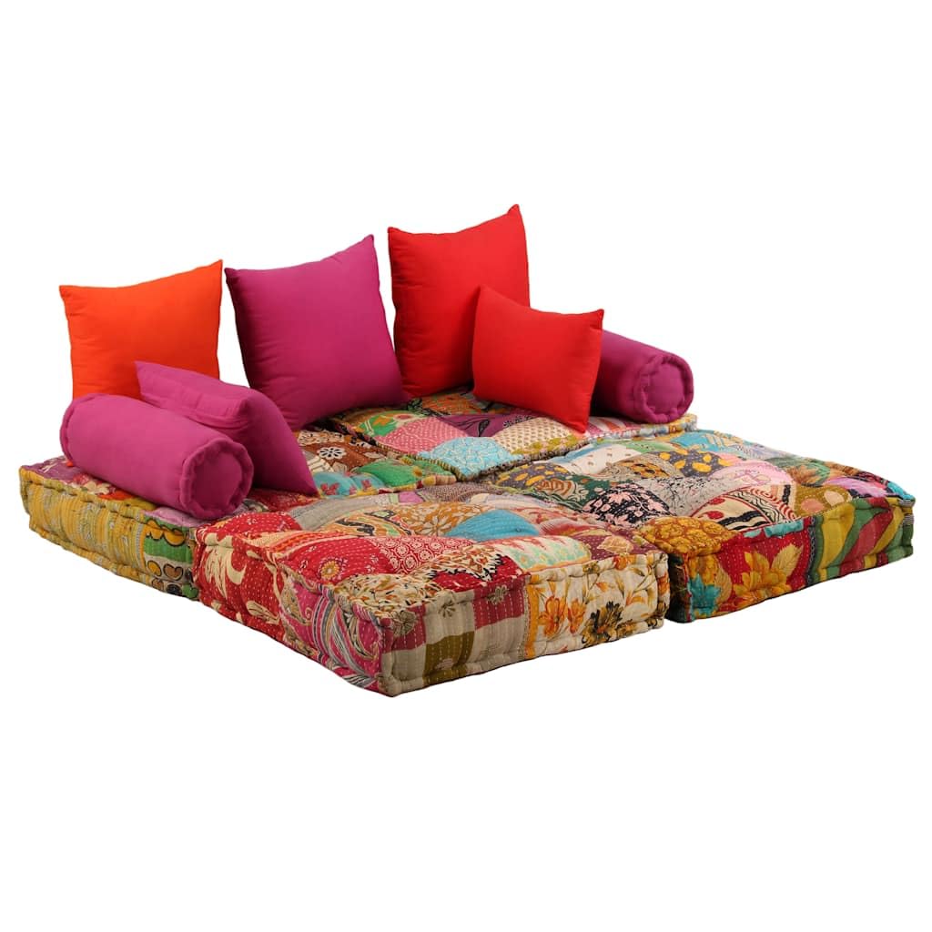 SYDE Puf Modular 2 Plazas Tela Patchwork Algodon | Convertible en sofa o cama, cojines decorativos, max 110 kg por asiento, estilo unico