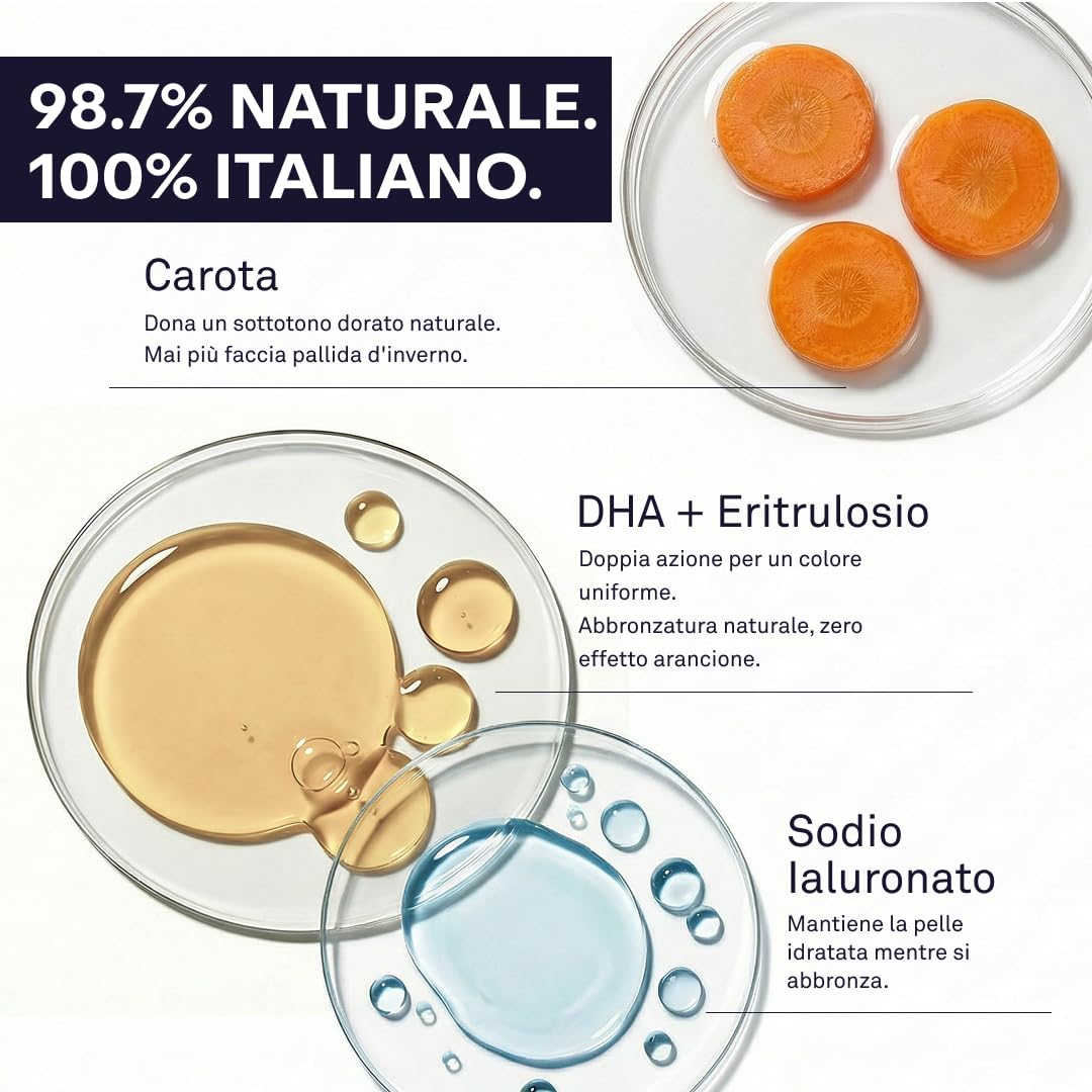 SERLINO LAB Gocce Autoabbronzanti 30 ml, siero abbronzante, Abbronzatura naturale senza sole con DHA + Eritrulosio, Aloe Vera e Acido Ialuronico, Durata 3‑4 giorni, Made in Italy