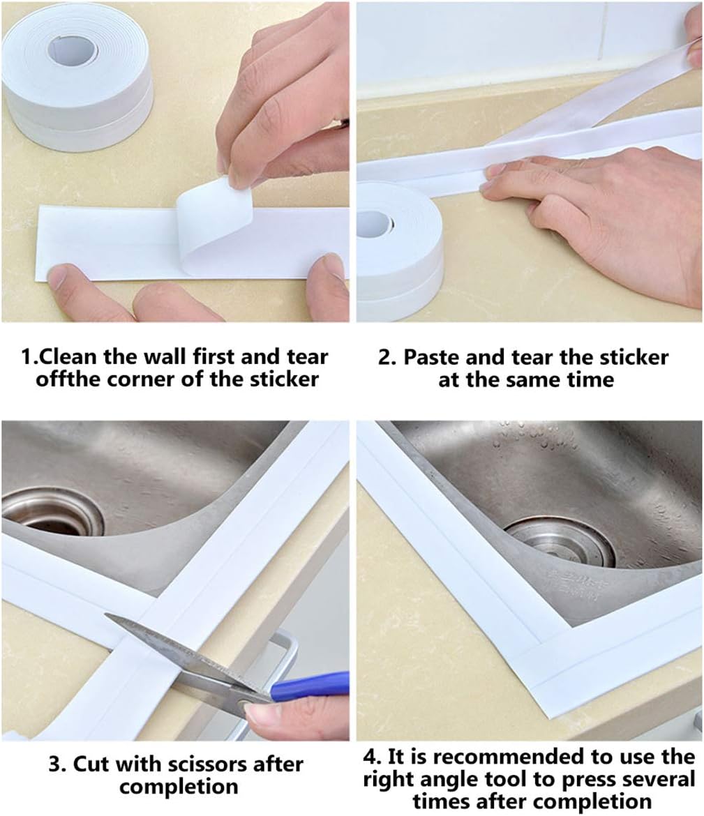 LKXHarleya Caulk Strip Tape, Waterproof Dustproof PVC Self Adhesive Caulking Sealing Tape for Kitchen Sink Toilet Bathroom Shower Bathtub Wall(0.86" x11',Beige) : Industrial & Scientific