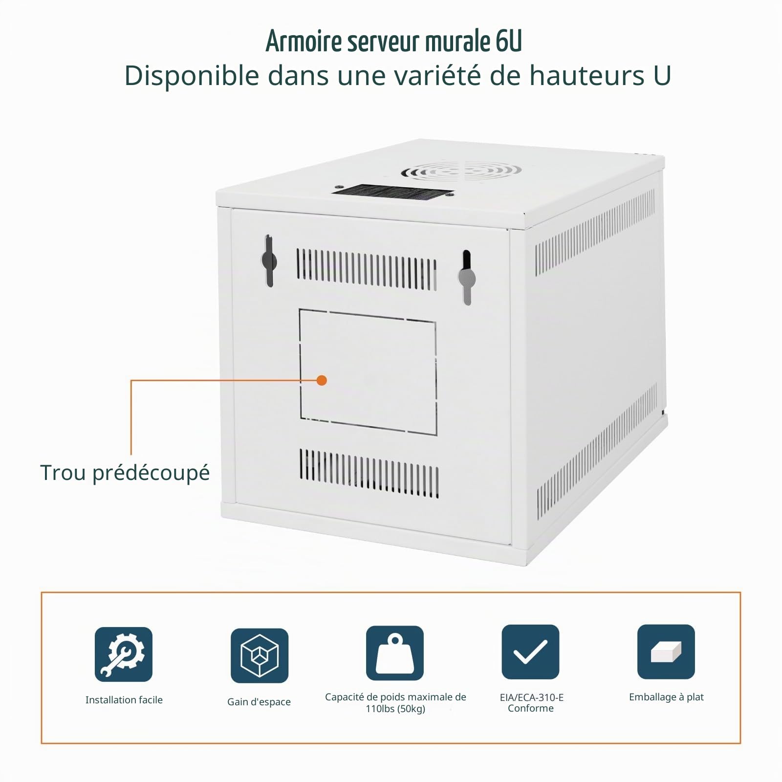 Tecmojo Rack réseau pour serveur 6U de 330 mm de profondeur 25,4 cm de large, armoire réseau avec étagère, panneaux brossés, organisateur de câbles pour petits appareils AV/IT/données, capacité de 50