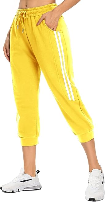 KaiDi Womens Capri Sweatpants - Casual Capri Pants with Pockets, Drawstring Workout Sweatpants for Yoga