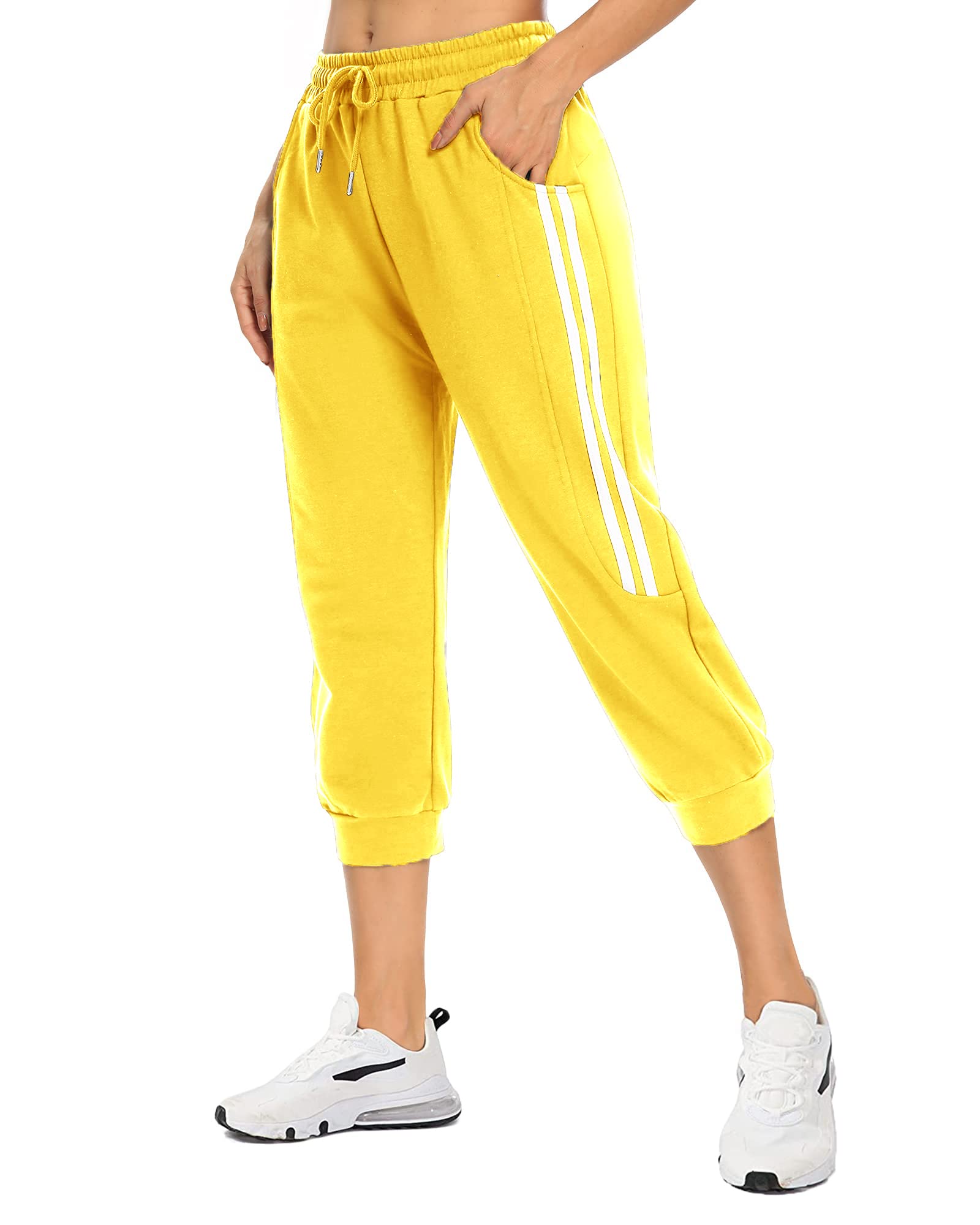 KaiDi Women's Capri Sweatpants - Casual Capri Pants with Pockets, Drawstring Workout Sweatpants for Yoga