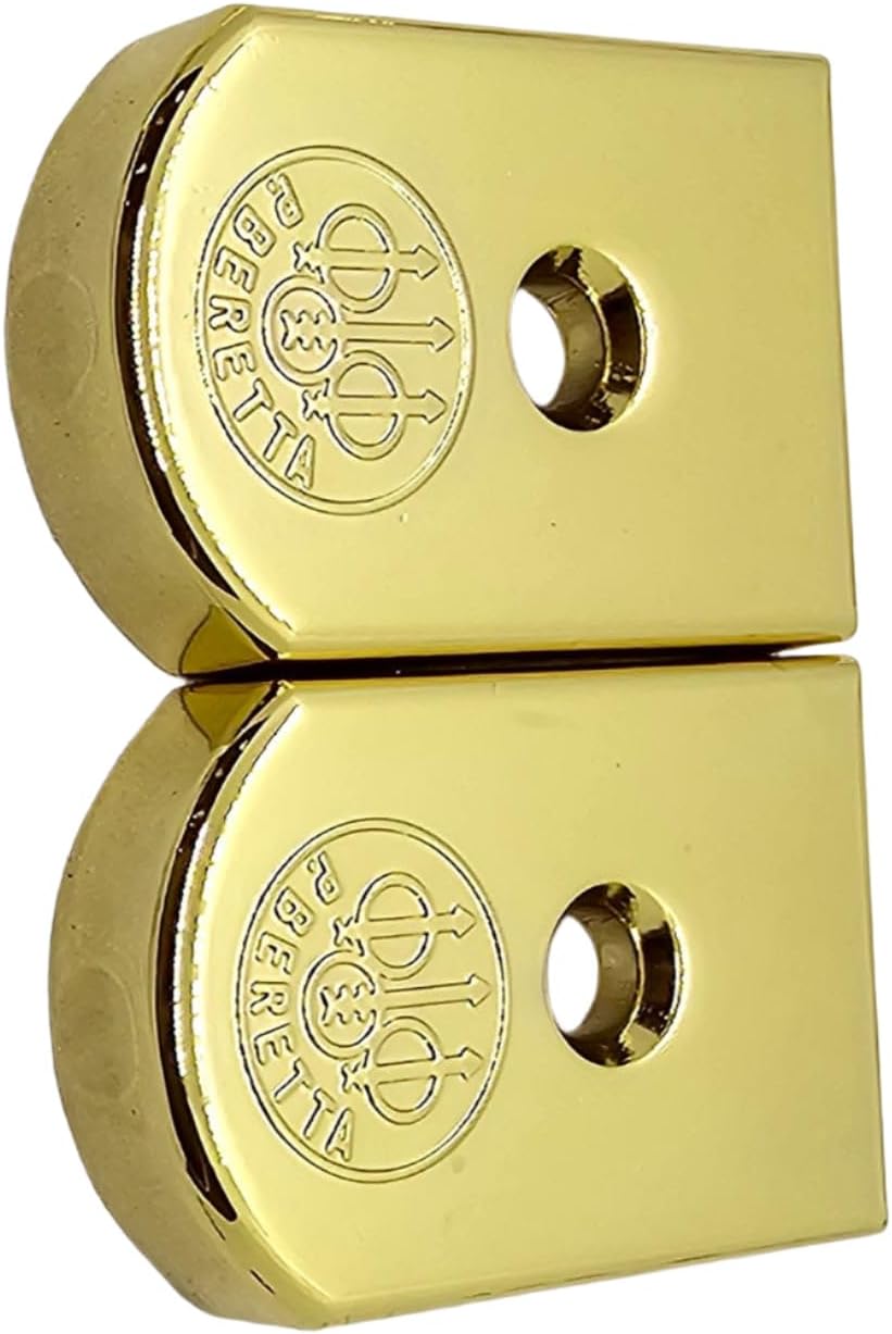 Combo Metal Grip Set with 2 Magazine Floor Plates, Compatible with Beretta 92F, 92FS, M9 & 96 Series, Nickel and Gold Two-Tone Plated Finish Decorative Replacement Accessory
