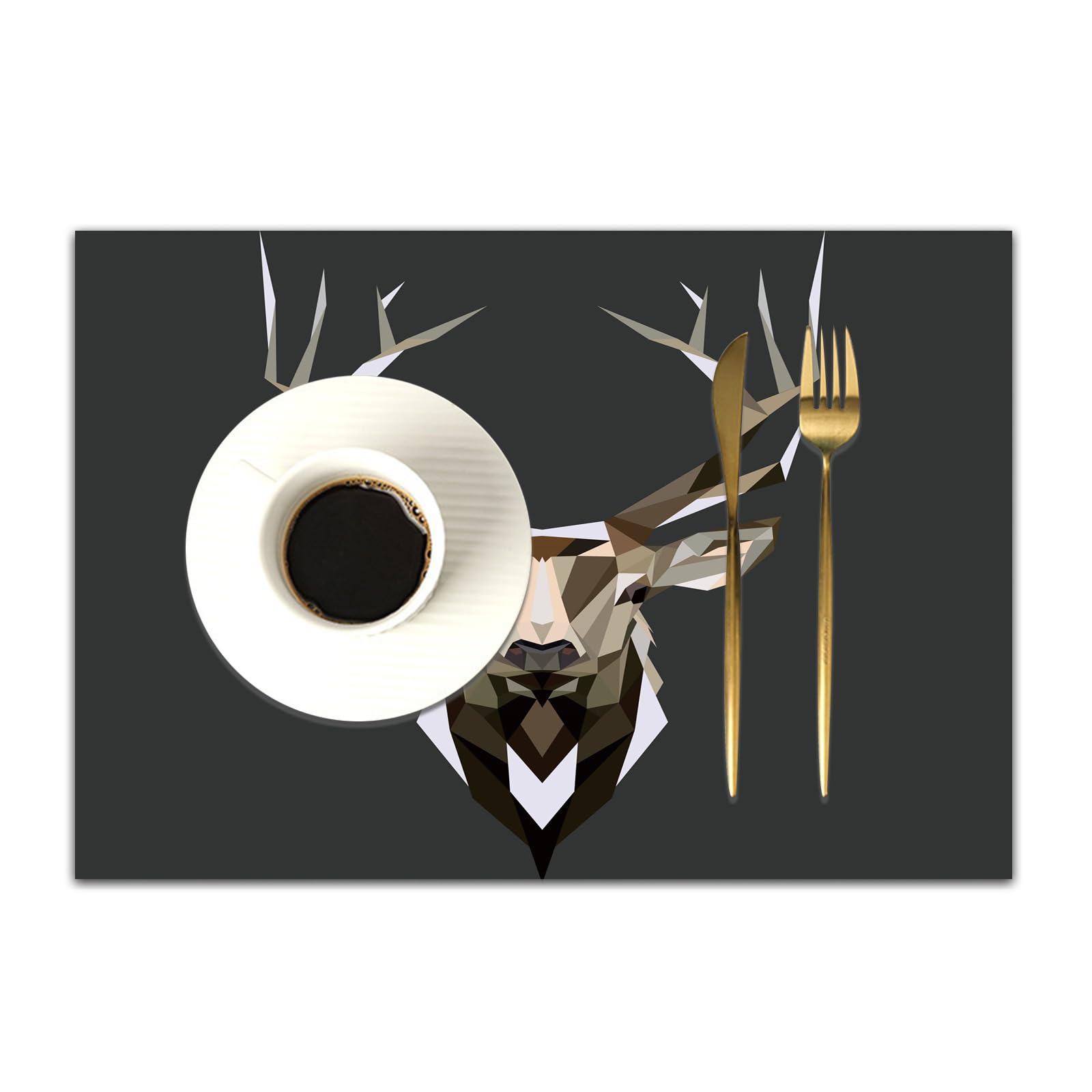 DASNK Table Mats Set of 4 Woven Vinyl Place Mats for Dinner Table Washable & Durable Indoor/Outdoor Use Table Accessories,Deer. Low poly deer. Low poly illustration deer. Polygonal deer .,12x18in