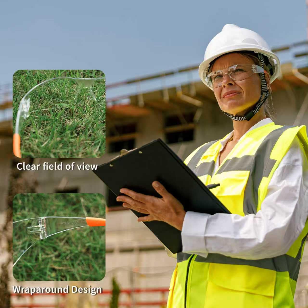 Salfboy 50 x Occhiali di protezione anti-appannamento, certificati ANSI Z87.1 per cantieri, giardinaggio, laboratorio