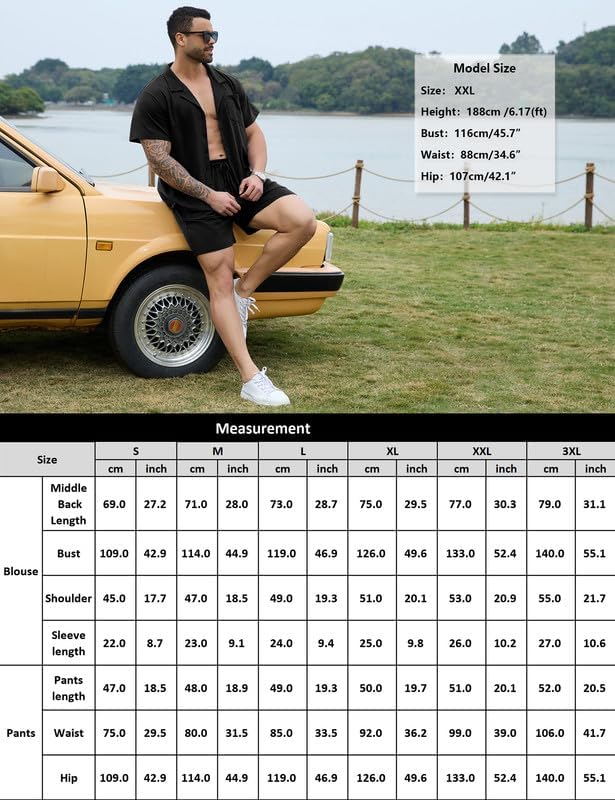 Marvmys Men Pajama Set Cotton Sleepwear Short Sleeve Button Down Pajamas Loungewear 2 Piece Pj Set with Pockets S-2XL - Image 6