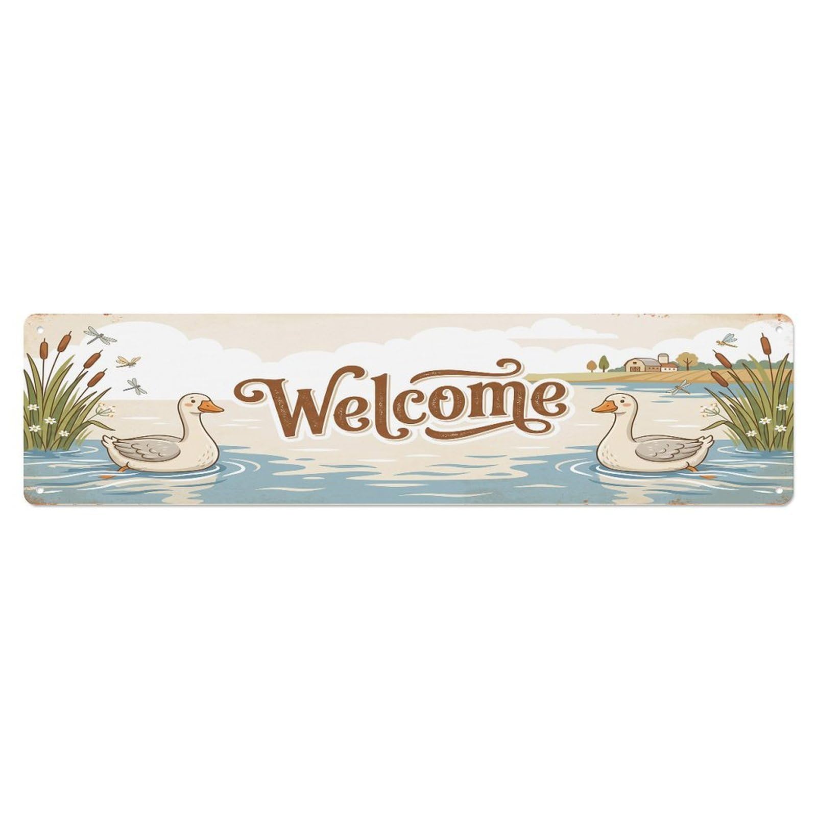 Vintage Welcome Goose Pond Metal Tin Sign