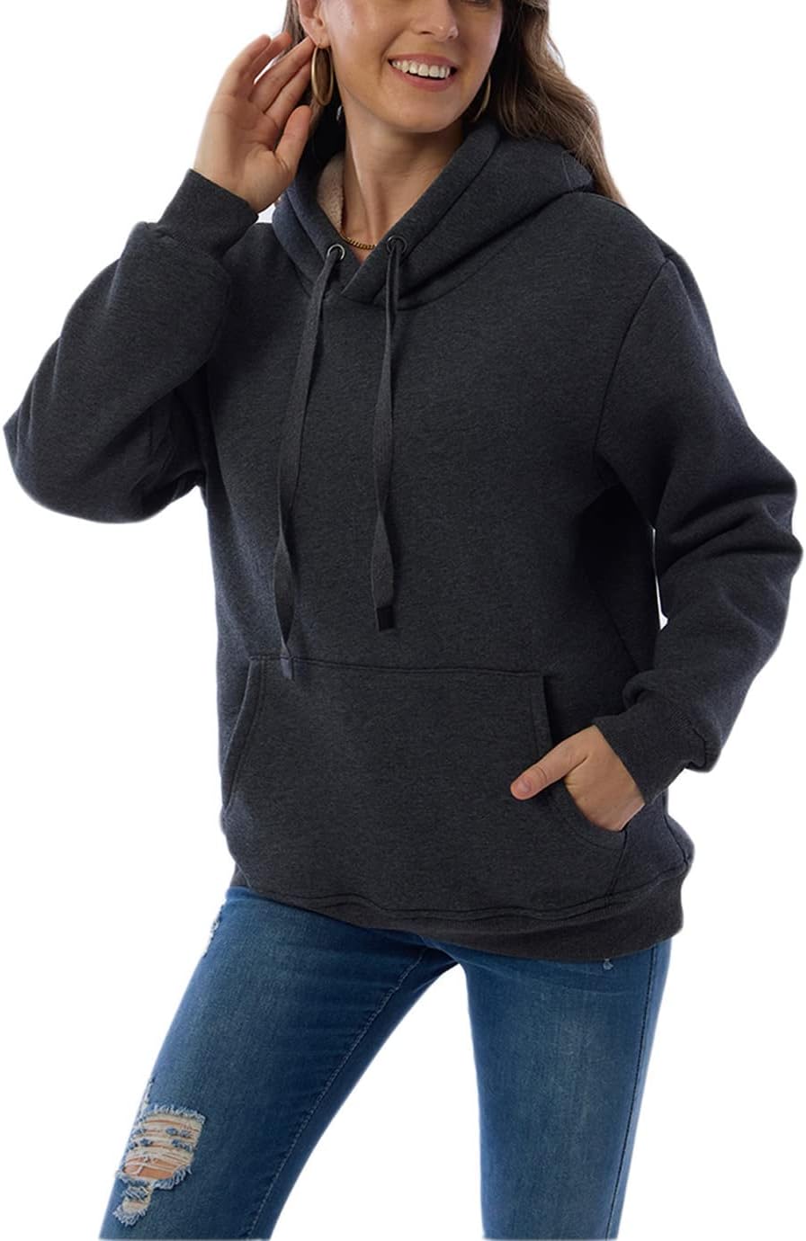 Womens Hooded Sweatshirt Fleece Sherpa Lined Hoodies Winter Causal Loose Fit Pullover - Image 4