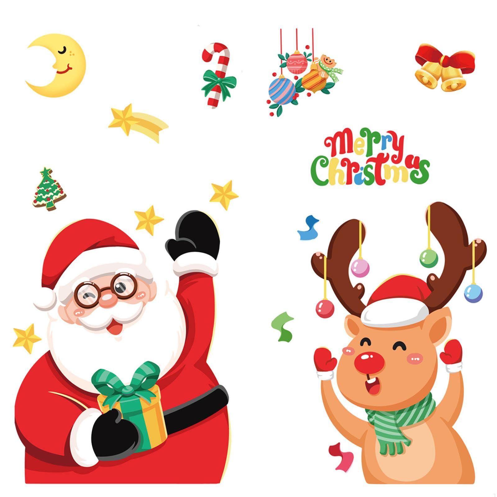 Ladlebroom Christmas Decoration Snowflake Stickers, Santa Claus, Elk, Snowman Static Stickers, Merry Christmas Window Stickers