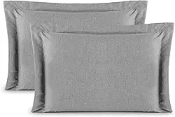 Kit 02 Fronhas Aba Americana Tecido Percal 400 Fios Antiácaro, Anti-pilling com Toque Macio - Linho Cinza