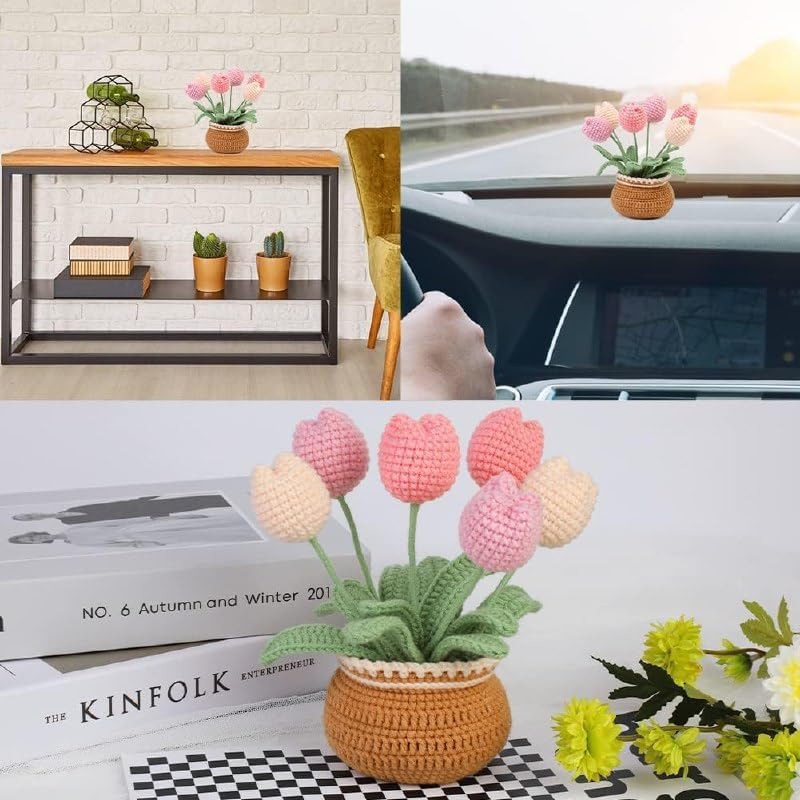 Image of Dodhar DIY Tulip Crochet Kit for Beginners - Complete Amigurumi Flower Pot Kit with Yarn, Hooks & Needles - Easy Knitting & Crocheting Starter Set for Adults & Teens (Tulip Crochet KIT)