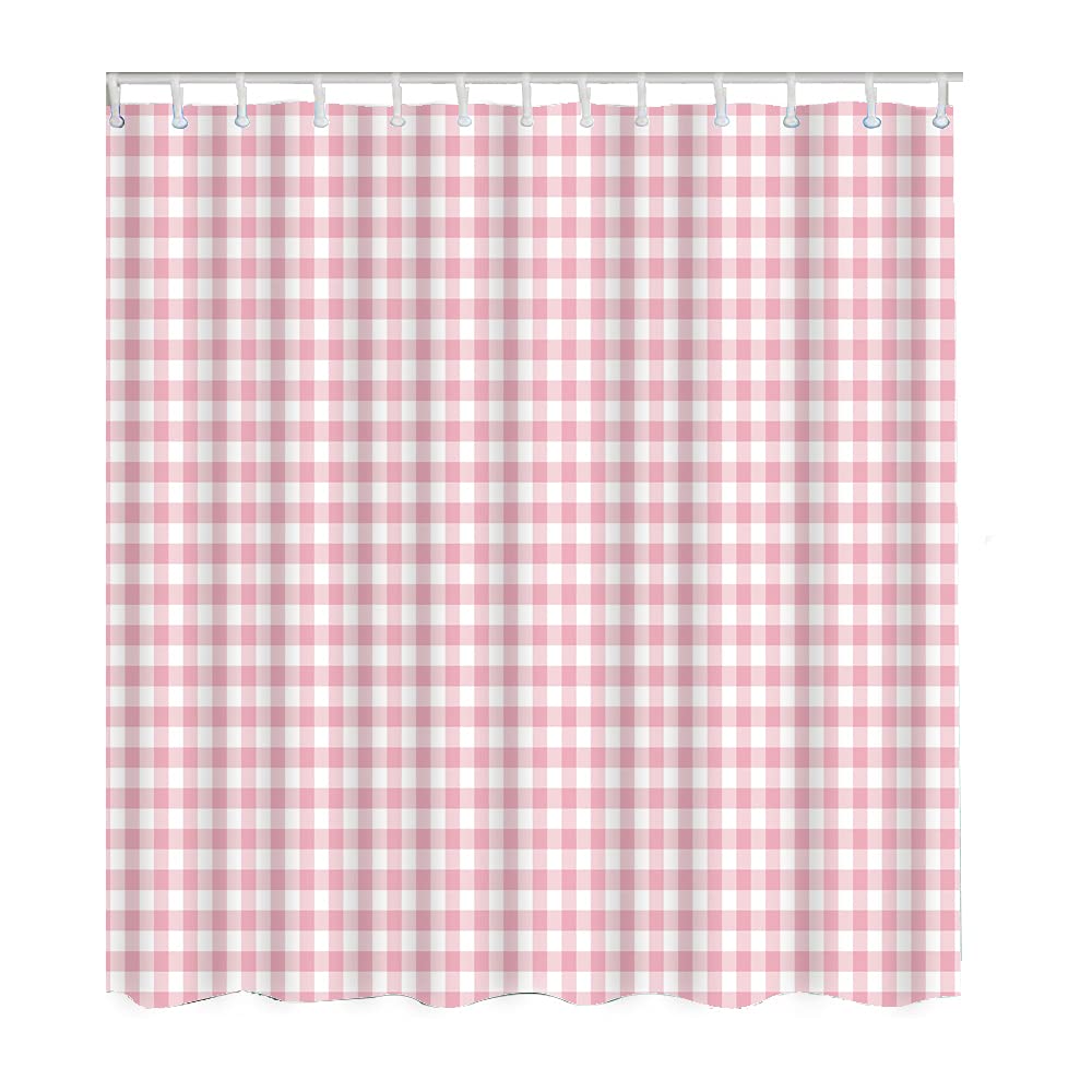 WONDERTIFY Pink Gingham Shower Curtain Checkered Geometric