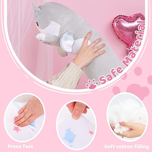 Miniatura 2 de AIXINI Almohada larga de felpa de gato gris de dibujos animados, suave juguete de peluche de gatito Kawaii para niños (gris, 19.7 pulgadas)