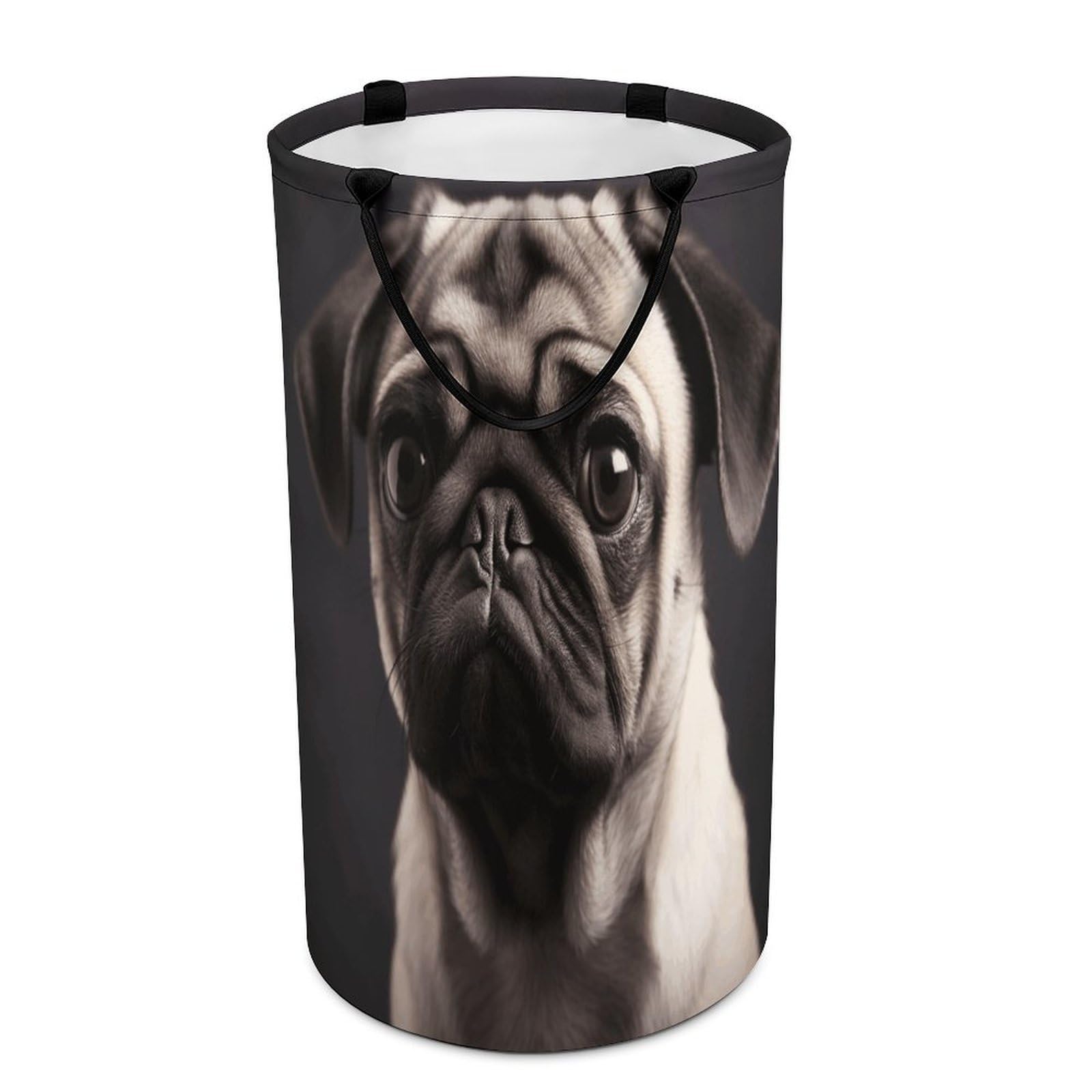 Pug Laundry Hamper Waterproof Polyester Laundry Baskets Collapsible Dirty Clothes Storage Basket Clothes Hampers with Sturdy Handles for Travel Bedroom