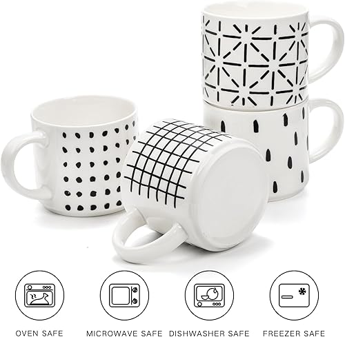 Miniatura 3 de TOPZEA Juego de 4 tazas de café apilables con soporte, juego de tazas de café de cerámica de 15 onzas con soporte de metal para capuchino, espresso,