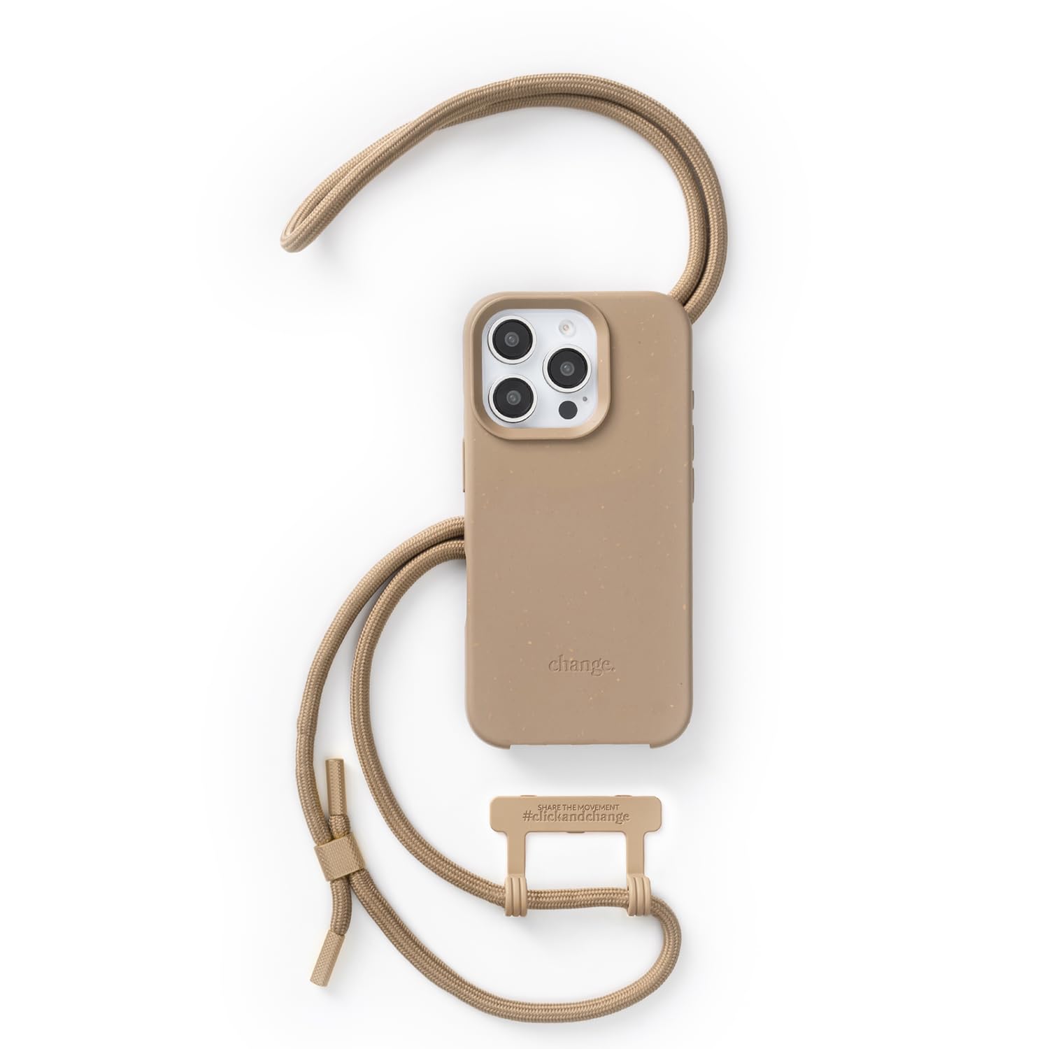 Woodcessories - Funda de Cambio, Cadena de Teléfono Móvil Sostenible Desmontable Compatible con iPhone 16 Pro MAX Funda con Correa Taupe - Biodegradable