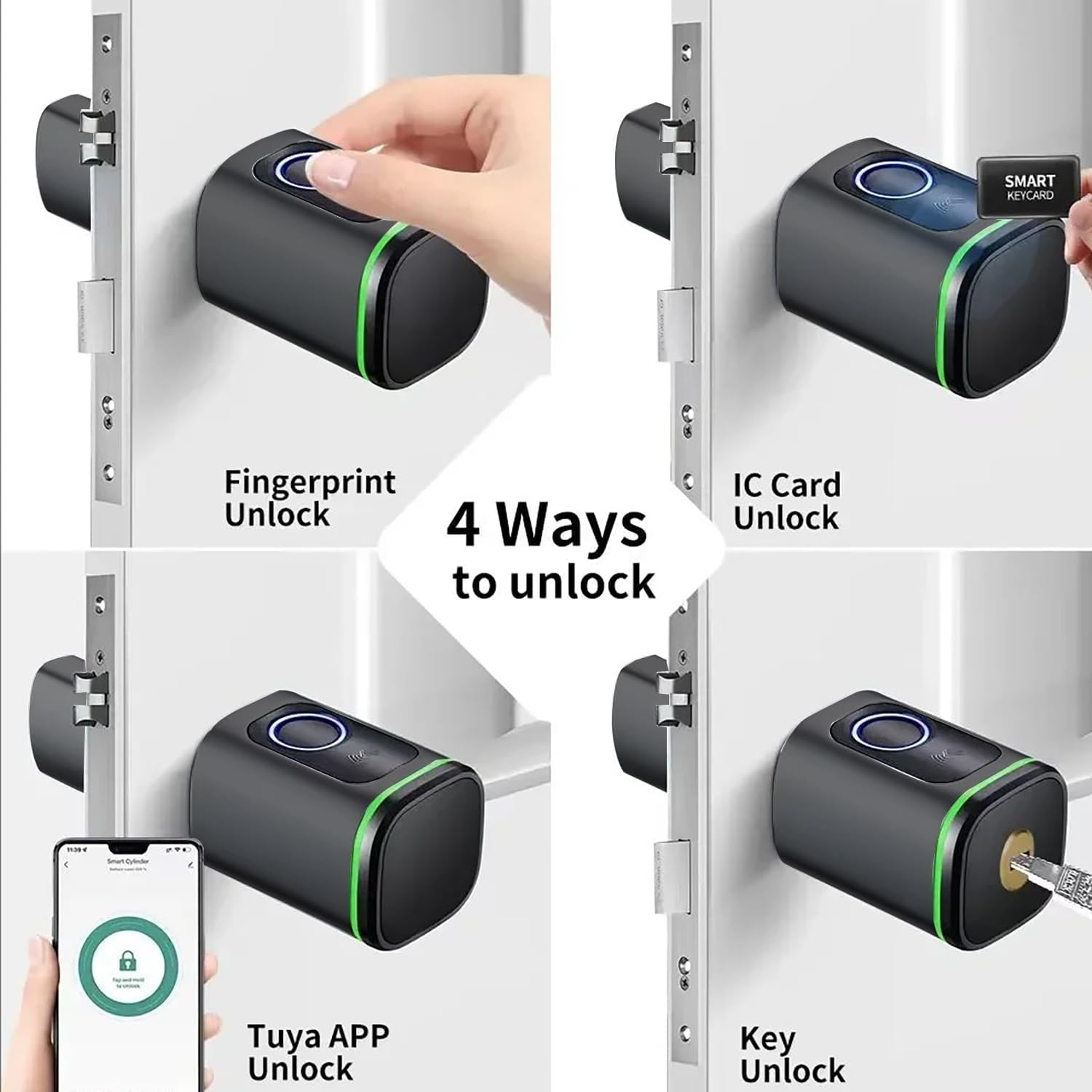 Elektronisches Türschloss,Fingerprint Haustür,Biotech Fingerabdruck-Schließzylinder,IP65,Mit RFID-Karte,Mit Bluetooth,Geeignet Für Türen Von 35-60mm(schwarz)