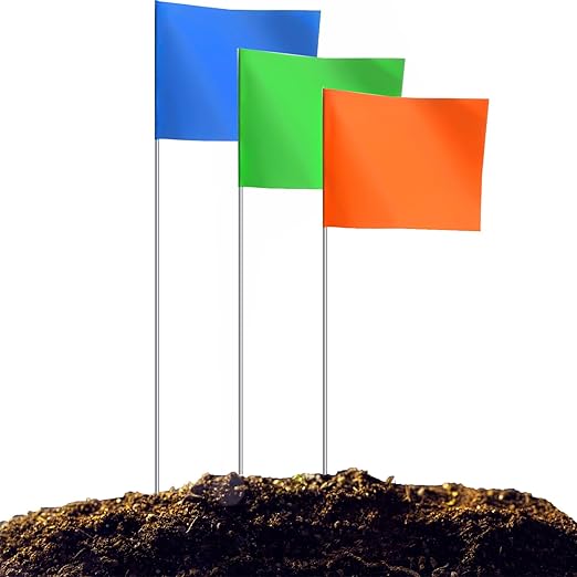 Zozen 100Pack Marking Flags, 60 Orange & 20 Green & 20 Blue, Writable / 15x4x5 Inch, Yard Flags for Lawn & Irrigation & Landscape & Sprinkler & Survey & Dog Training.