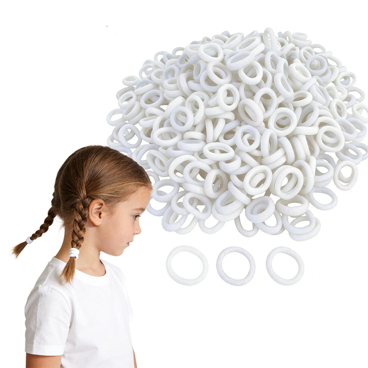 YAWYO 300 Stk. Haargummis Kleinkinder, Elastische Zopfgummis 20mm, Haarstifte für Mädchen, Babys und Kinder (Weiß)