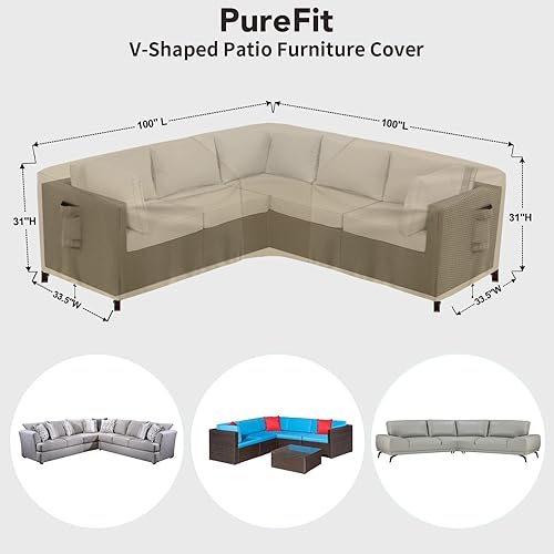 Miniatura 2 de PureFit Funda de sofá modular para exteriores, impermeable, en forma de V, para patio, terraza, césped y patio trasero, 100 x 100 pulgadas, color