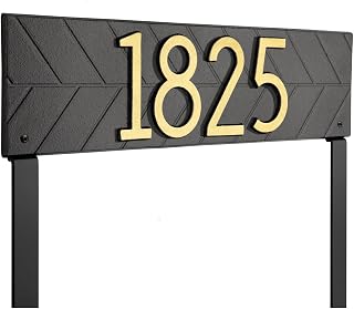 Whitehall Personalized Lawn Address Plaque, Custom Modern Horizontal House Number Sign, Cast Aluminum, 18.25 x 5 inch Rectangle, Black with Gold Numbers