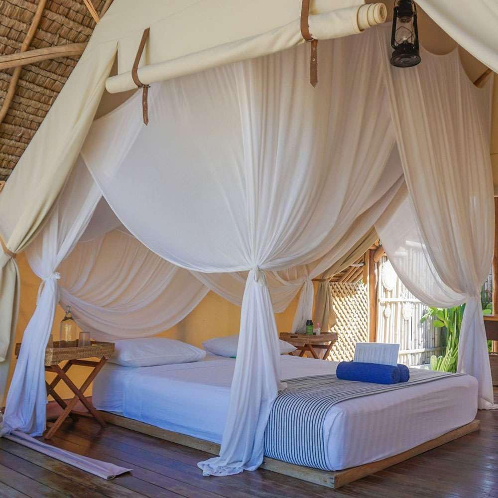 UB-STORE 100% Cotton Bed Canopy for Queen and King Size Bed | Handmade Luxury Mosquito Net Bedroom Curtains | Decorative Rectangular Shape Netting for Home with 4 Doors