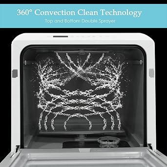 Table Top Dishwasher, Mini Countertop Dishwasher Portable, 6 Programs, Built-in 5L Water Tank, 4 Place Settings, Touch Control, LED Display, Fruit Wash, No Installation, White [Energy Class F]