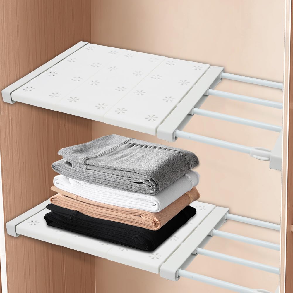RANJIMA Mensole regolabili per armadio, mensole per armadi, 24 cm di larghezza, ripiano espandibile, armadietto, cucina, bagno, senza foratura, lunghezza regolabile 38-60 cm