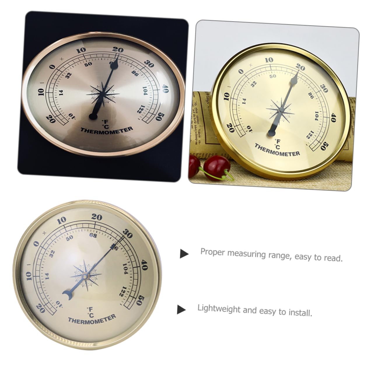 Artibetter 3piezas De Metal Redondo Para Temperaturas Interiores y Exteriores Medidor De Temperatura Preciso Diseño Compacto y Duradero Para Uso Patios y Hogares