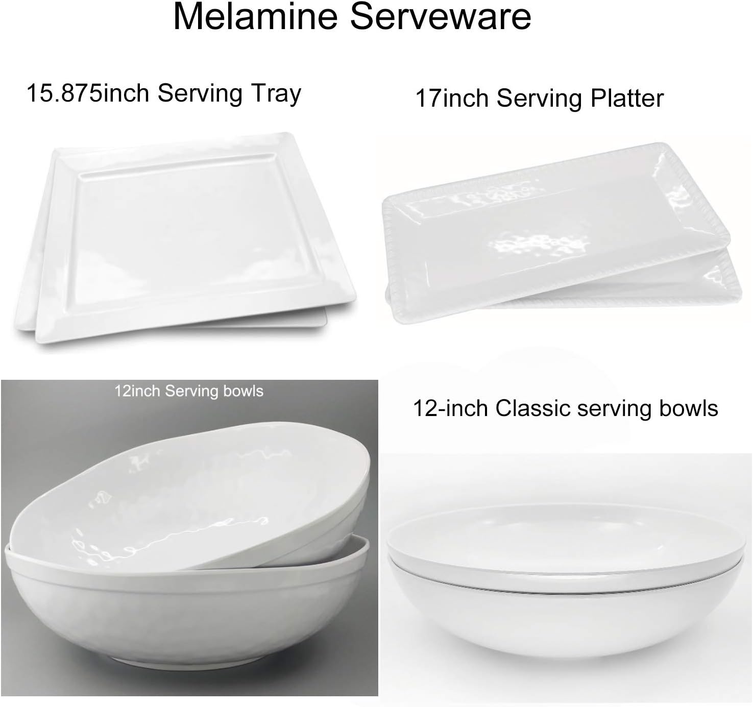 Melamine Serving Tray - 2 Piece 15.875" x 10.875" 100% Melamine Rectangular Platter,White Color | Shatter-Proof and Chip-Resistant Dishwasher Safe and BPA free - Image 5