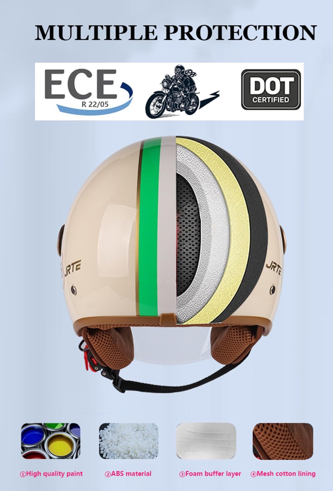 Bluetooth Casco Jet para Moto Casco Moto Abierto Custom Scooter ECE Homologado para Mujer Hombre para Dirt Bike Mofa Piloto Crash Cruiser Chopper Biker Racing Casco con Doble Visera