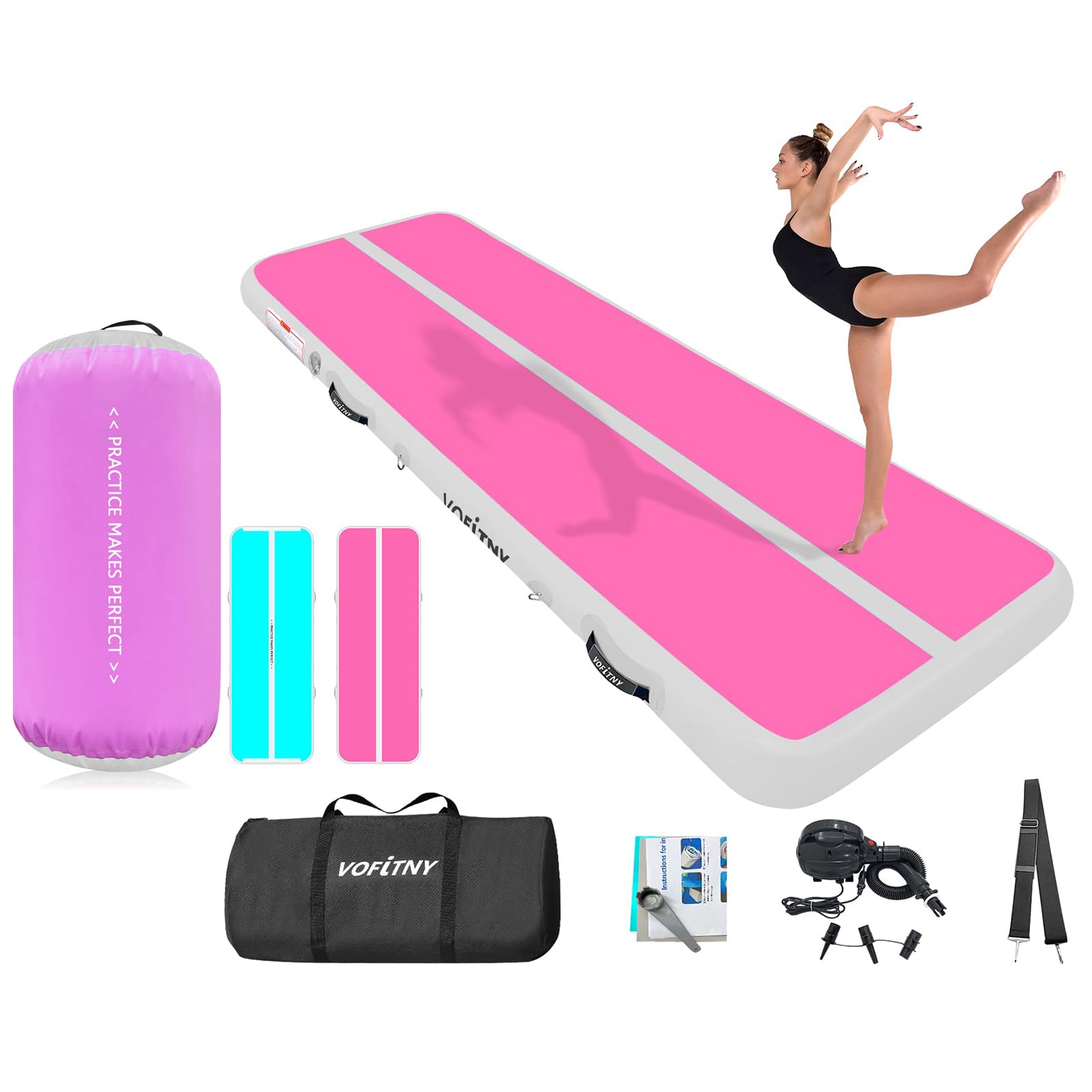 VOFiTNY Inflatable Gymnastics Track Mat with Air Barrel Back Handspring Trainer for Home
