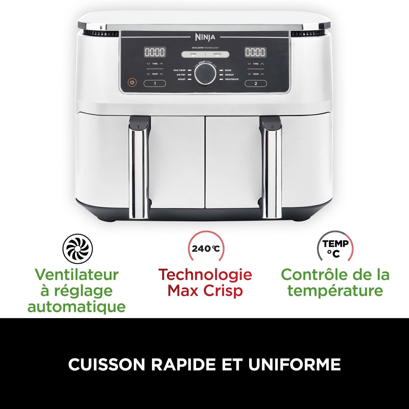 Ninja Foodi MAX Dual Zone Air Fryer, 2 Tiroirs, 9,5L, 6-en-1 AF400EUWH