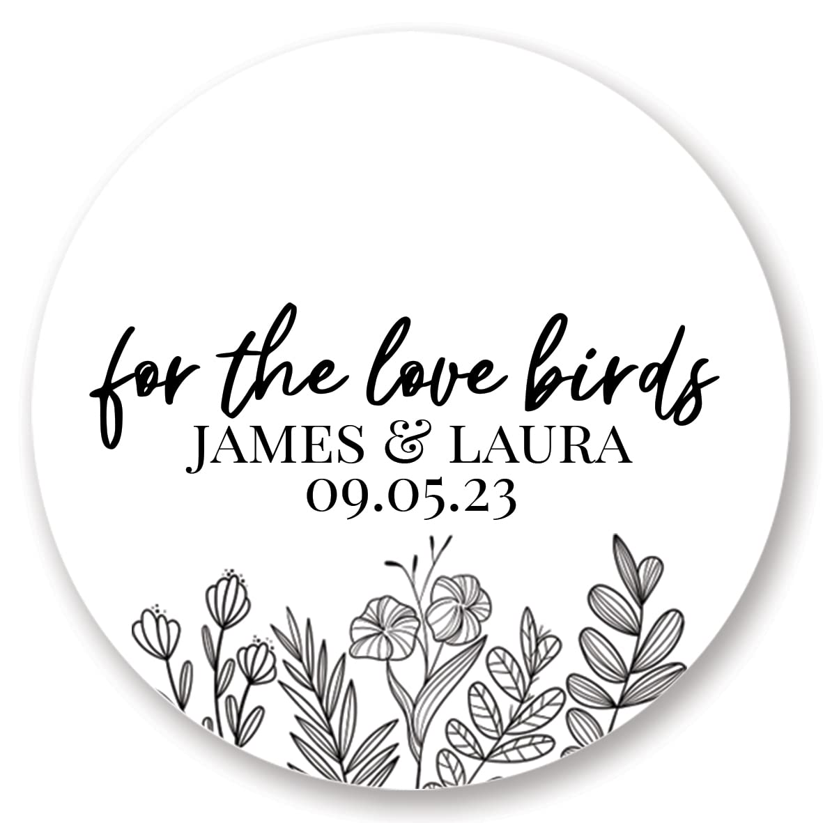Personalised Floral Wedding Bird Seed Favour Stickers/Labels (37mm (35 per Sheet), for The Love Birds, White)
