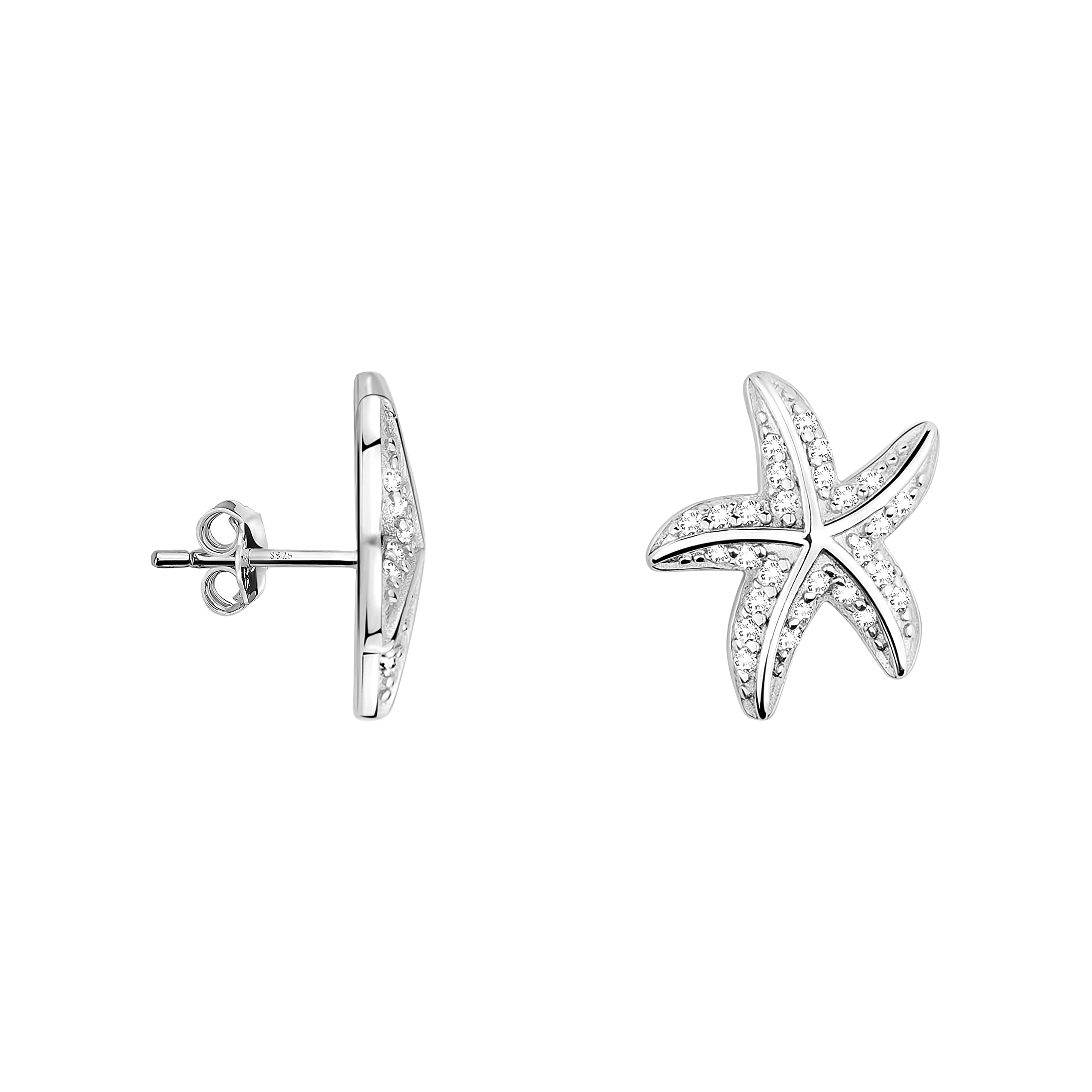 Sofia Milani Pendientes para Mujeres en Plata de Ley 925 - con Circonitas - Pendientes de Estrella de Mar - 20575