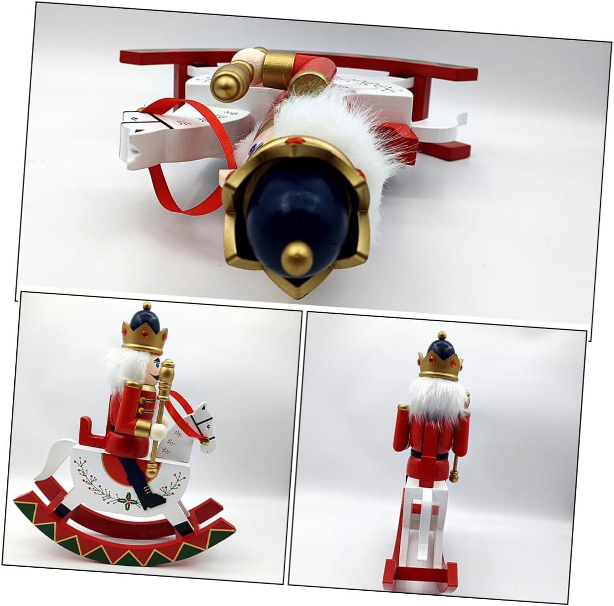 VICASKY Traditional Wooden Nutcracker Figurine Large Rocking Horse Christmas Nutcracker Decoration Red Festival Ornament for Home Shelves and Tabletop Display