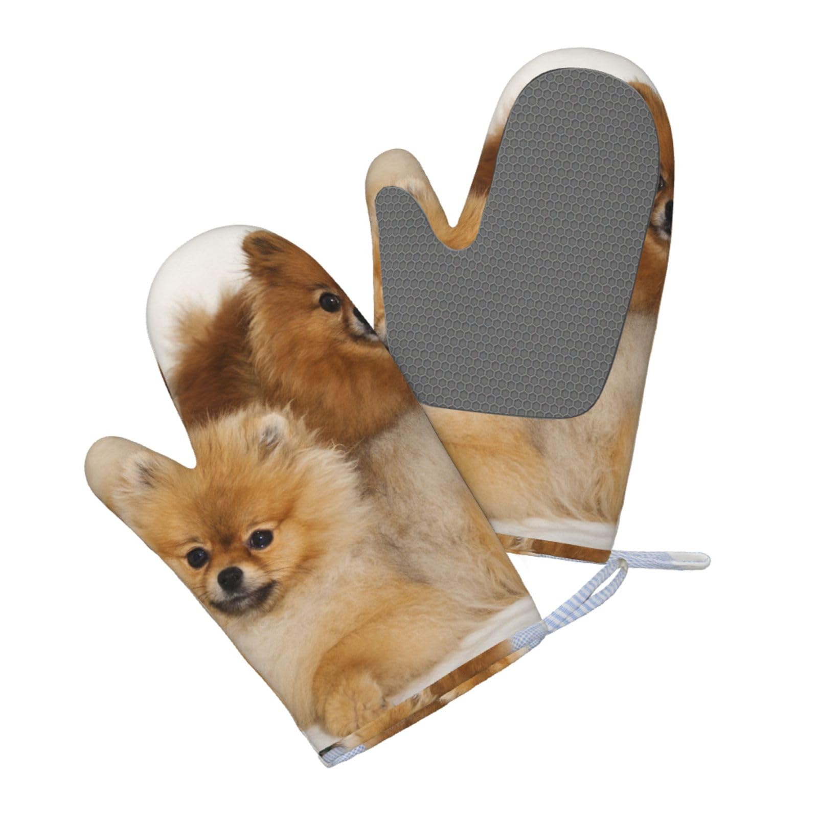 Silicone Oven Mitts Set 2PCS, Cute pomeranian Printed Heat Resistant Non-Slip Silicone Oven Gloves for Kitchen Cooking Baking Microwave