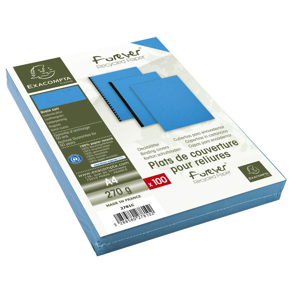 Image secondaire de EXACOMPTA Paquet 100 plat de couverture A4 FOREVER, grain cuir 270g, coloris bleu