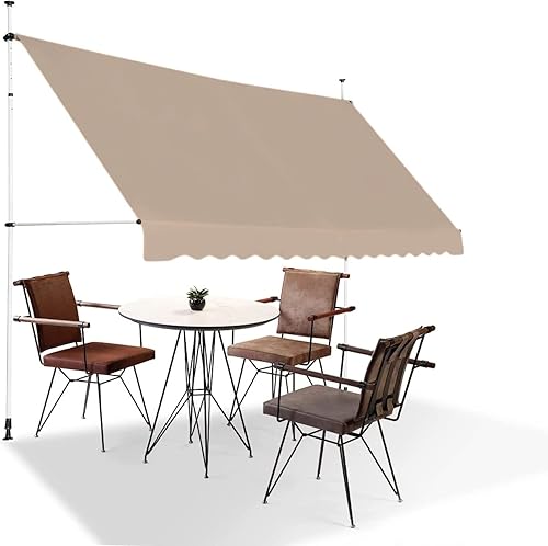 Toldo retráctil para patio, toldo impermeable para puertas, ventanas, cubiertas, porche, patio trasero, jardín (color beige (soporte blanco)
