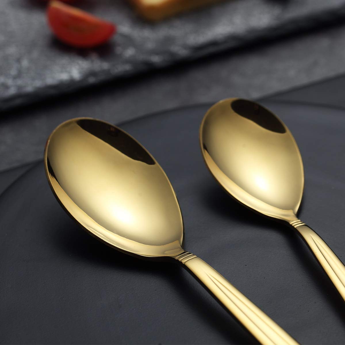 Set Posate In Oro 24 Pezzi - Acciaio Inox Placcato Titanio, Lavabile In Lavastoviglie - Foto 3