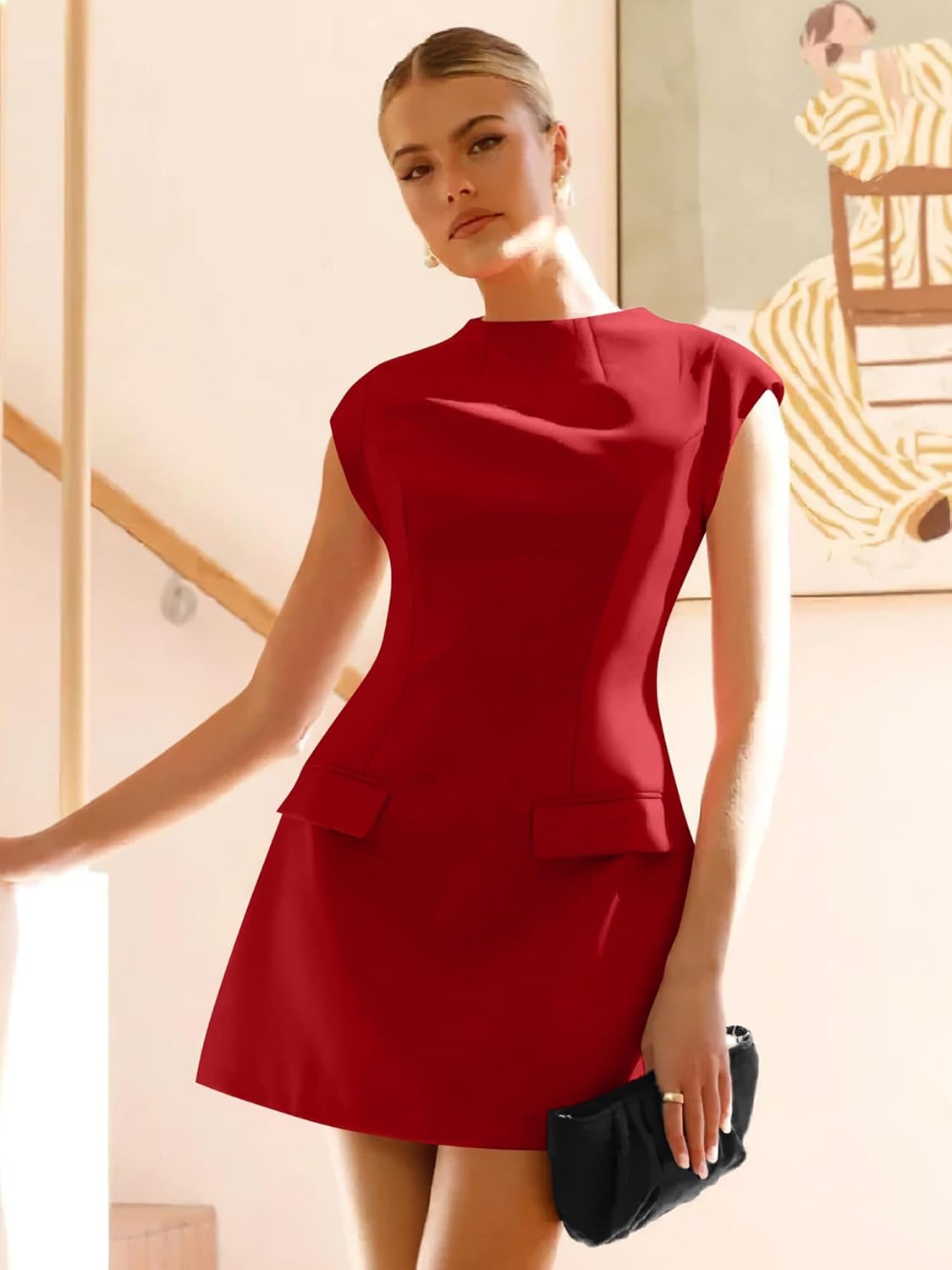 DAAWENXI Women's Sexy Mock Neck Cap Sleeve Mini Dress Summer Bodycon Club Party Dresses - Image 5