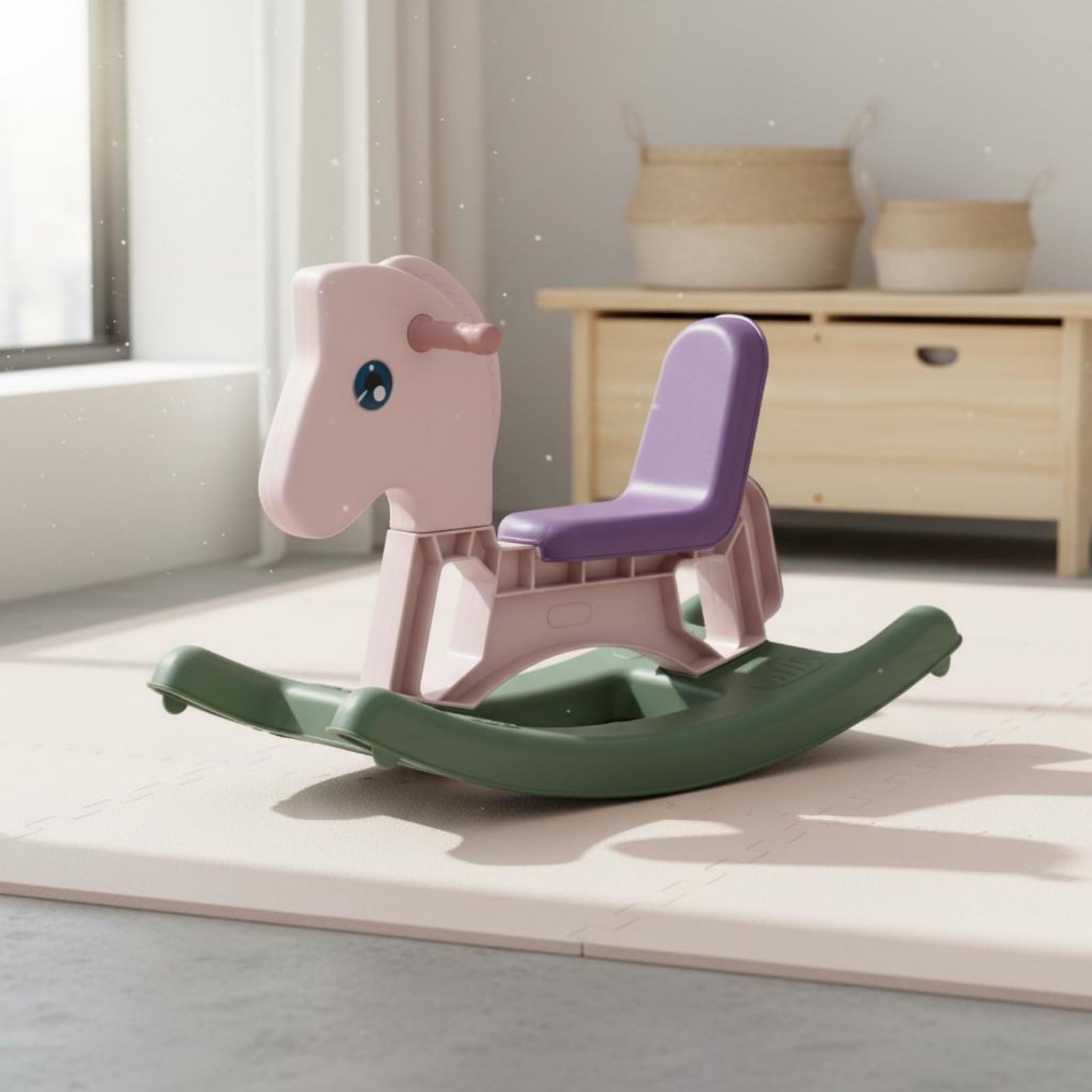 Kinder Schaukelpferd Schaukelspielzeug Reitpferd Wipptier mit Funktionalem Design zur Förderung von Motorik aus Stabilem Und Pflegeleichtem PP für Hausgebrauch Indoor Spielzimmer, Rosa