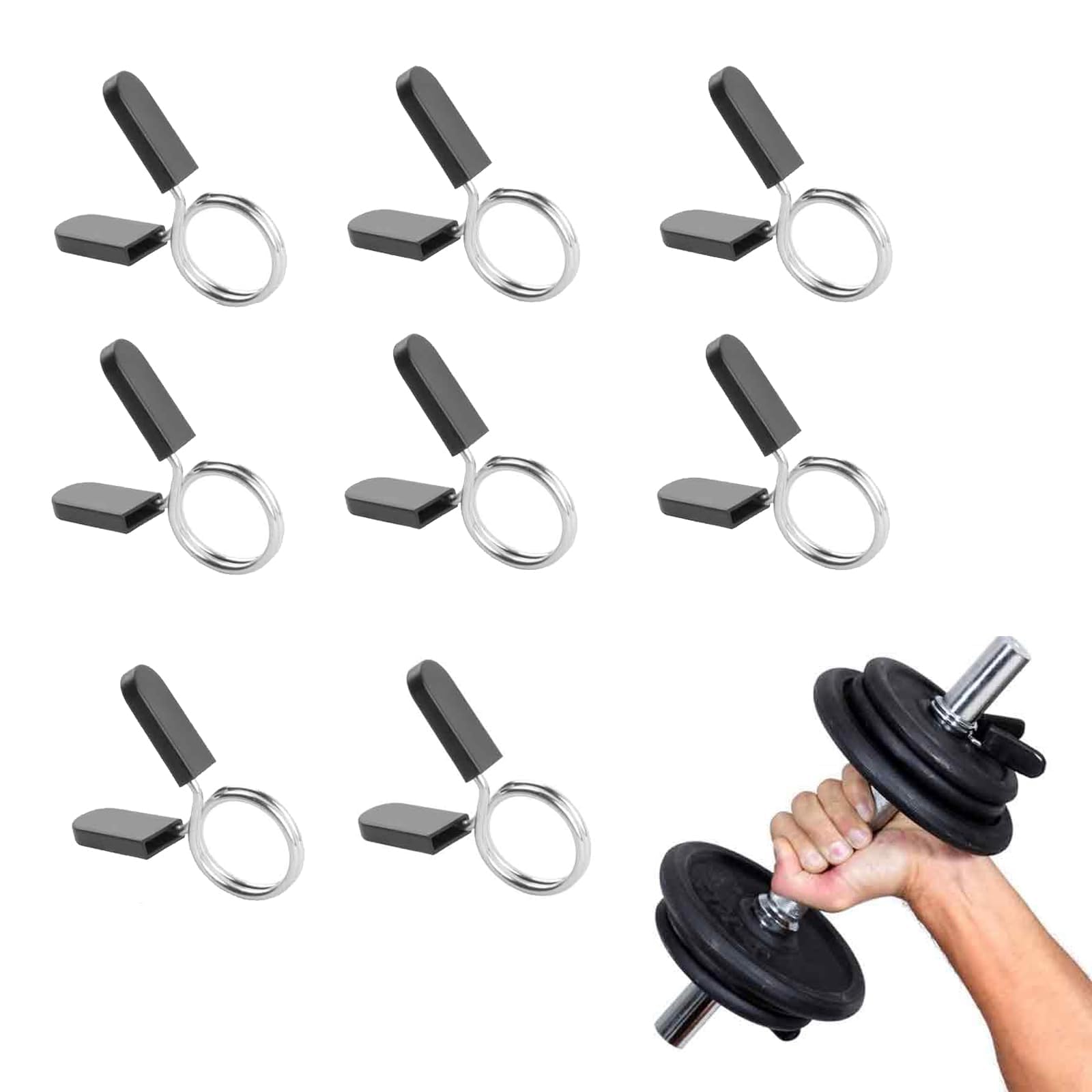 8 PCS Spring Collar Clips, 25mm Spring Steel Weight Clips Metal Clamps, Barbell Clips Collars for Weightlifting and Strength Training Essential