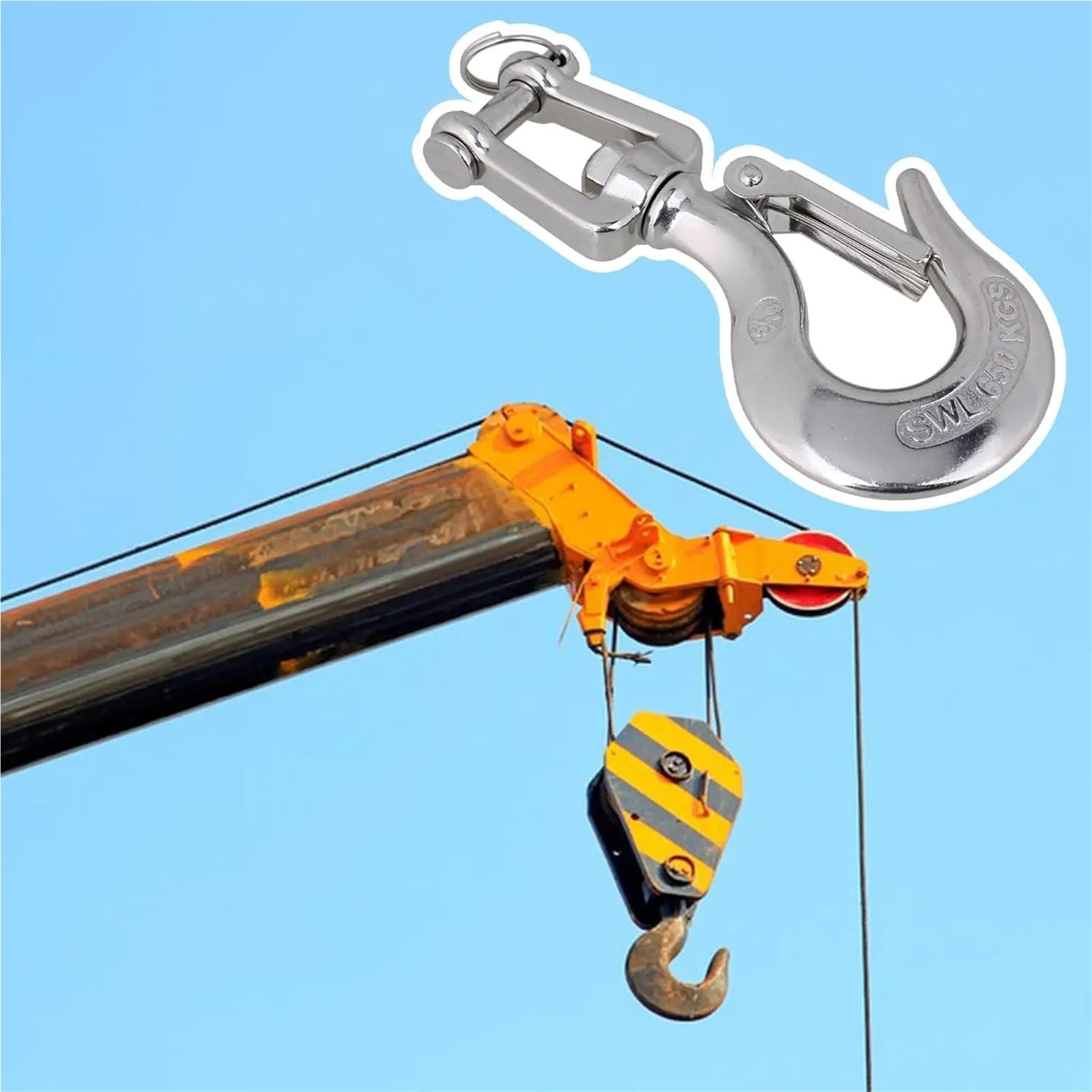Compatible Gancho Acero INOX 304 con pestillo de Seguridad | Adecuado for operaciones de elevación, cabrestante y conexión de cadenas.(1.5T)