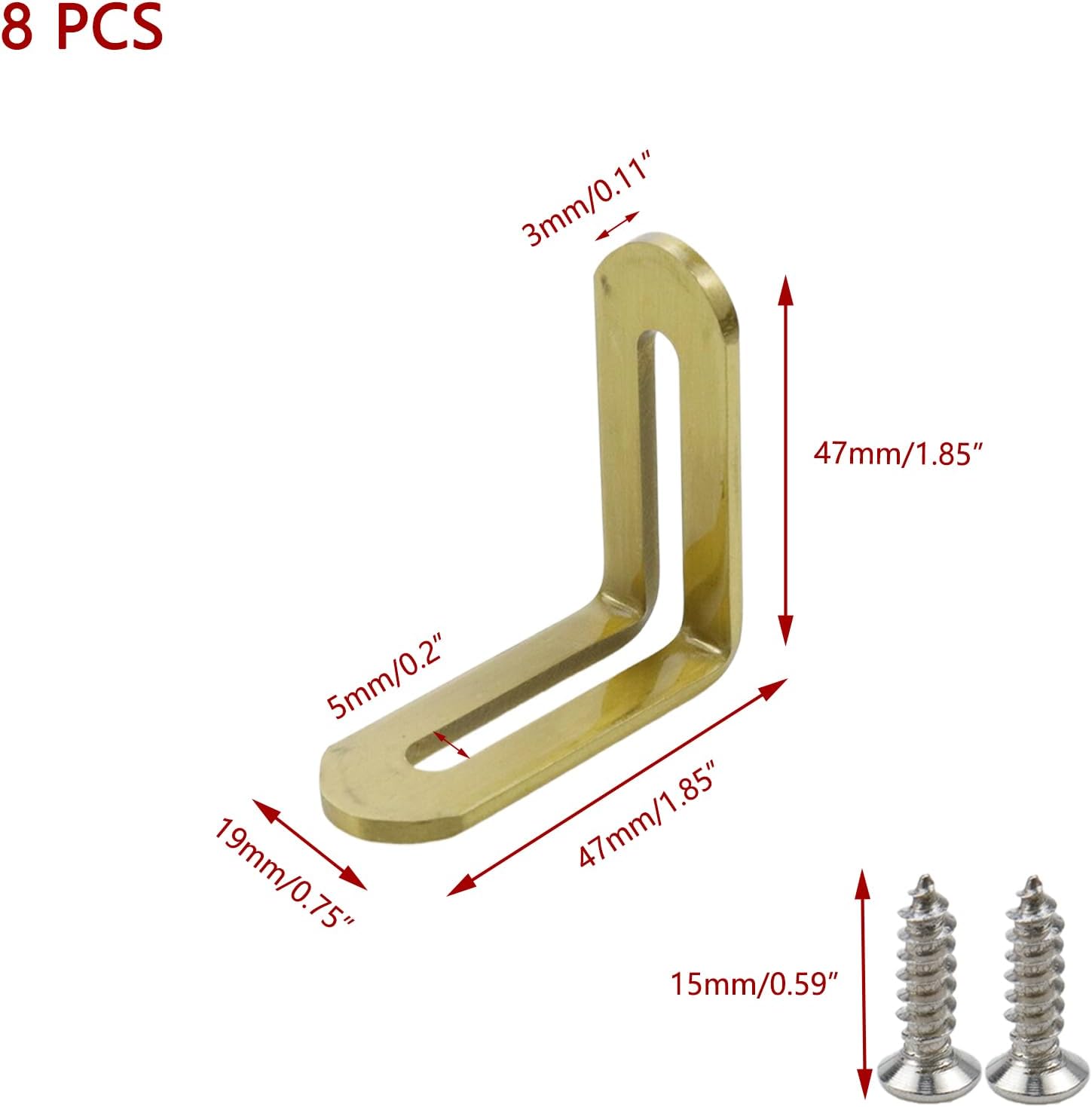 KUMGROT 8pcs Adjustable L Bracket Stainless Steels L Shape Corner Brace L Shape Corner Brace Slotted L Bracket Heavy Duty Shelf Bracket for Case Furniture, 1.85"x1.85"x0.75",Gold